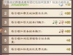 三国战纪群雄逐鹿军团红包如何发放？玩法介绍在此