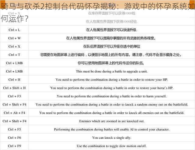 骑马与砍杀2控制台代码怀孕揭秘：游戏中的怀孕系统如何运作？