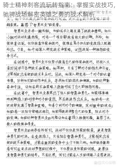 骑士精神刺客流玩转指南：掌握实战技巧，驰骋战场解密英雄之勇的战术解析