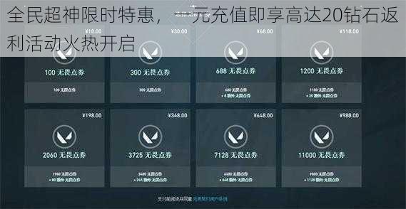 全民超神限时特惠，一元充值即享高达20钻石返利活动火热开启