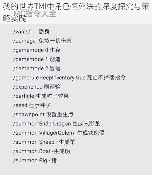 我的世界TMI中角色恒死法的深度探究与策略实践