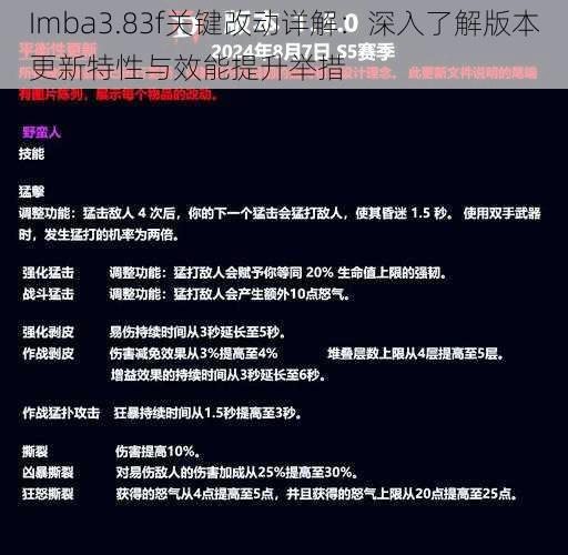 Imba3.83f关键改动详解：深入了解版本更新特性与效能提升举措