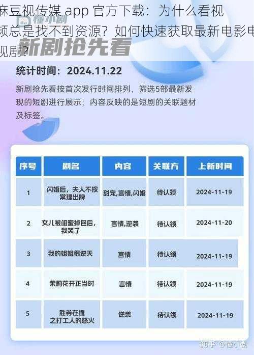 麻豆视传媒 app 官方下载：为什么看视频总是找不到资源？如何快速获取最新电影电视剧？