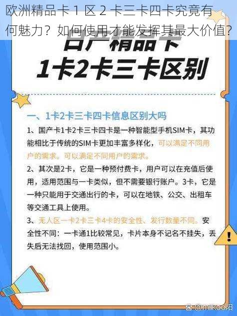 欧洲精品卡 1 区 2 卡三卡四卡究竟有何魅力？如何使用才能发挥其最大价值？