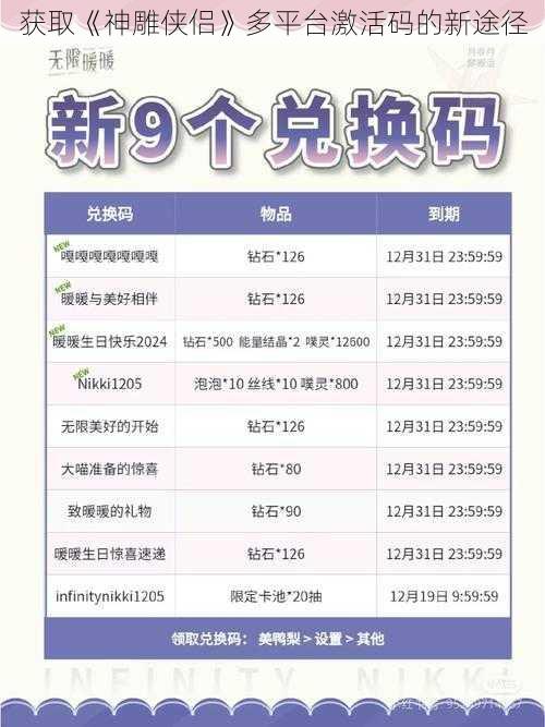 获取《神雕侠侣》多平台激活码的新途径