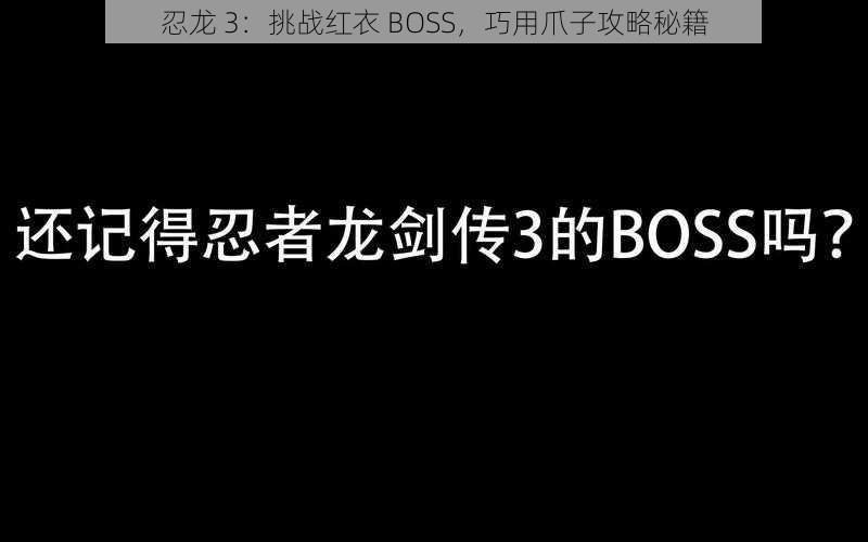 忍龙 3：挑战红衣 BOSS，巧用爪子攻略秘籍