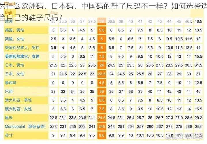 为什么欧洲码、日本码、中国码的鞋子尺码不一样？如何选择适合自己的鞋子尺码？