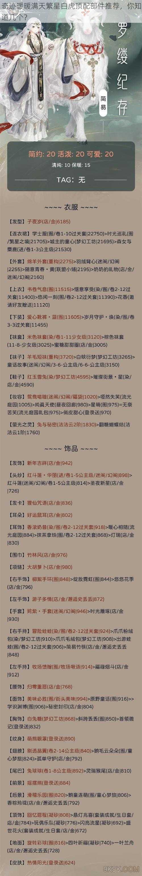 奇迹暖暖满天繁星白虎顶配部件推荐，你知道几个？